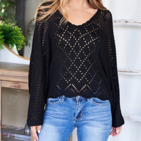 Long Sleeved Knitted Sweater Top Black - Picture 4 of 7